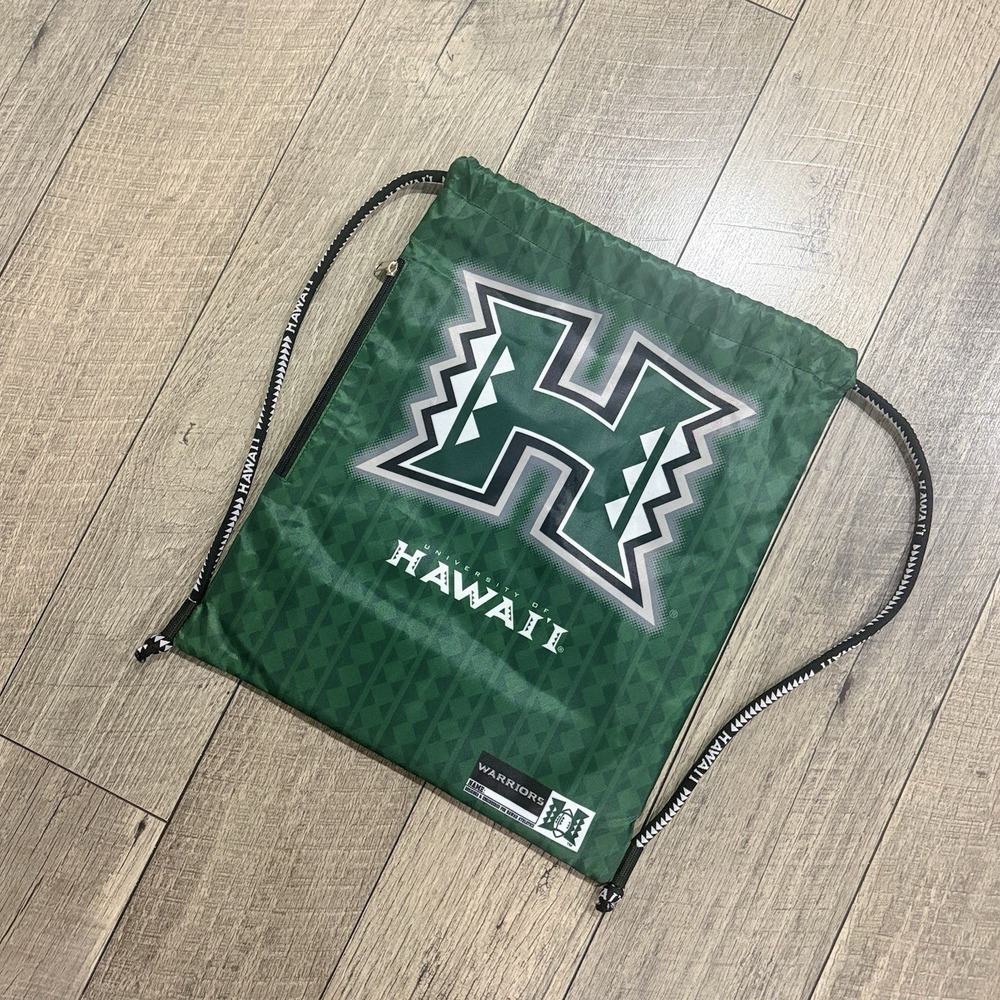 University of Hawaii Warriors Athletics Drawstring Backpack Bag Green Zip Pocket